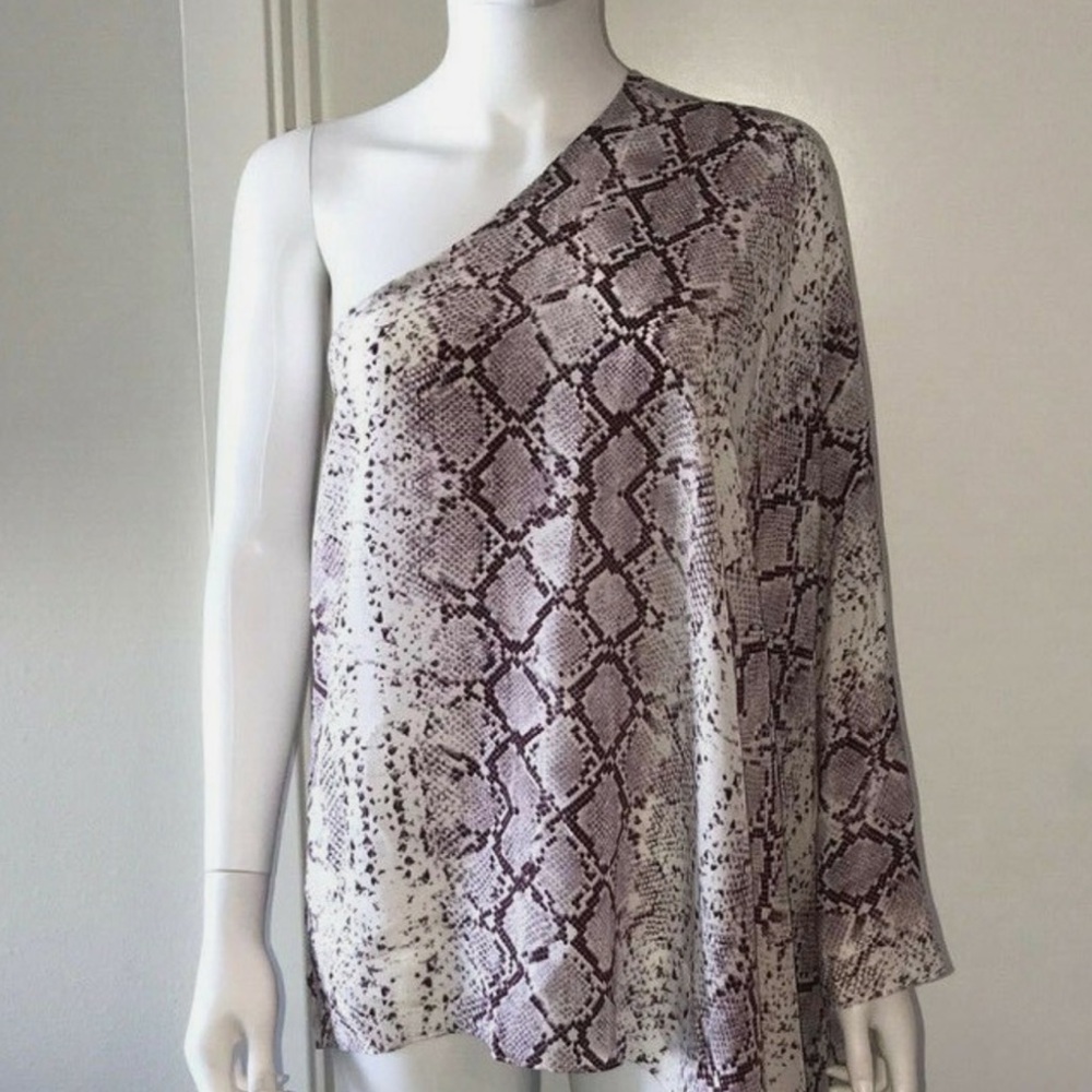 Alexis One-Shoulder Snake Print Tunic - Brown and Cream
